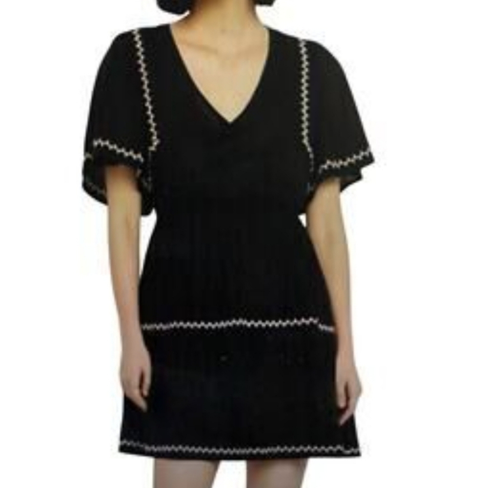 Old Navy Women Large Lightweight V Neck Elastic‎ Waist Pockets Black Stitched